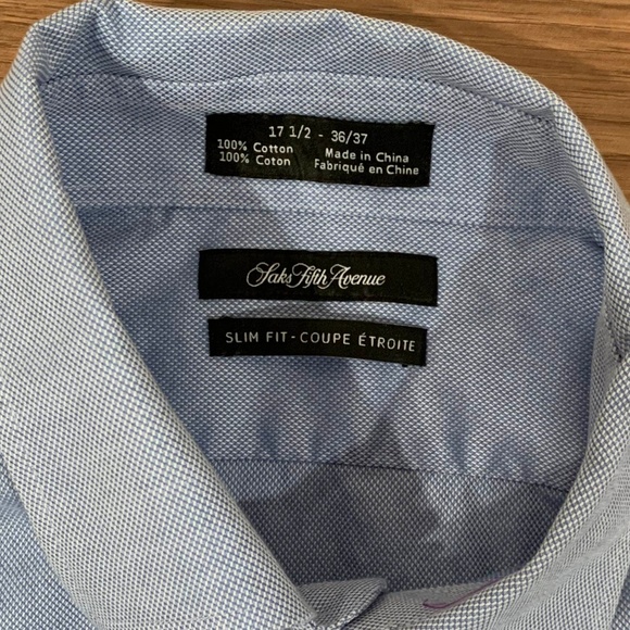 Saks Fifth Avenue Slim Fit Dress Shirt 17 1/2 - Picture 5 of 6